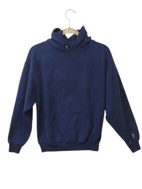 Discus Vintage Classic Navy Pullover Front Handwarmer Pocket Sleeve Logo Hoodie